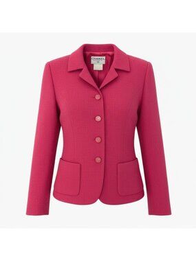 Chanel Tweed Jacket CC Logo Button 38 Pink